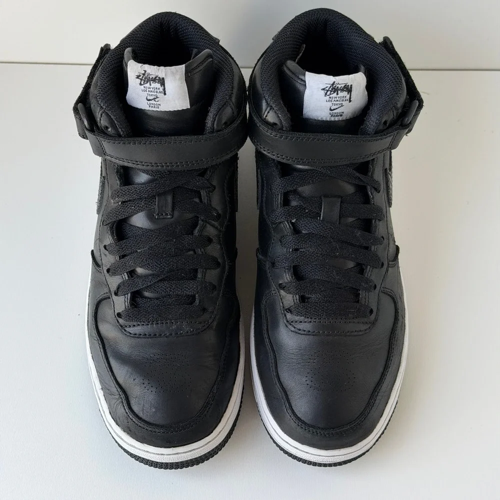 Stussy x Nike Air Force 1 Mid Mens 6 Black Snakeskin Retro Leather Sneakers
